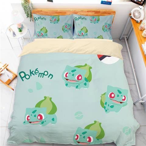 3in1-ชุดเครื่องนอน-ผ้าปูที่นอน-ปลอกหมอน-ผ้าห่ม-ลายโปเกมอน-bulbasaur-squirtle-น่ารัก-ใส่สบาย-สําหรับบ้าน-ห้องนอน