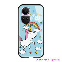 Serpens เคสโทรศัพท์ OPPO Reno10 Pro 5G น่ารักสำหรับผู้หญิงลายการ์ตูนสำหรับเด็กผู้หญิงสีชมพูลายยูนิคอร์นเคสกันกระแทกปลอกอ่อนกระจกนิรภัยมันวาว