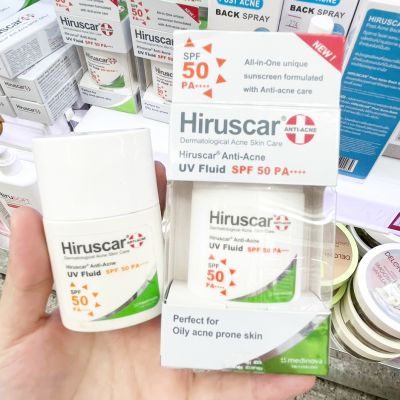 ❤️พร้อมส่ง❤️    Hiruscar Anti Acne UV Fluid SPF 50 PA ++++ 25 ml.  ครีมกันแดด สำหรับผู้มีปัญหาสิว สิวอุดตัน   Hybrid sunscreen เนื้อฟลูอิดบางเบา ไม่เหนียวเหนอะหนะ 🔥🔥🔥