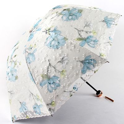 【CC】 Double-layer Embroidered Umbrella Sunshade Rubber Three Folding Wedding Gifts