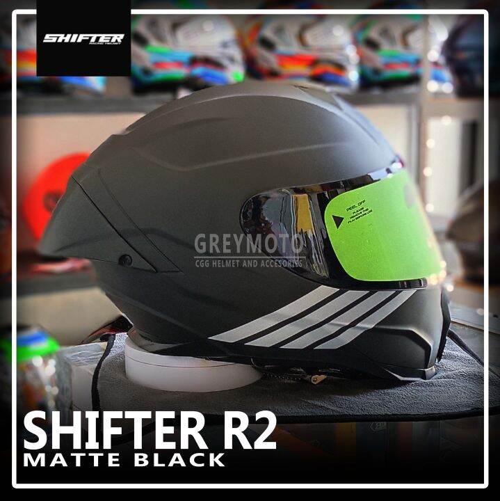 Shifter R2 Fullface Dual Visor Helmet With Spoiler Matte Black Free