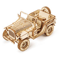 Robotime 1:18 369pcs Retro DIY Movable 3D Army Jeep Wooden Puzzle Game Assembly Toy Gift for Children Teens Adult MC701