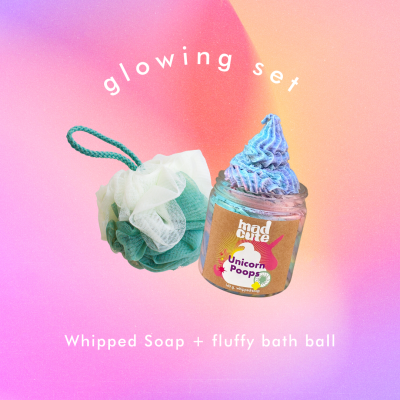 Glowing Set 🛁✨ whipped soap + fluffy bath ball เซ็ตผิวใส สบู่วิป / ใยขัดตัว fiber เกรดพรีเมี่ยม