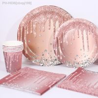 Rose Gold Disposable Tableware Wedding Birthday Party Decoration Kids Baby Shower Girl Bridal Supplies Paper Plate Cup Tableware