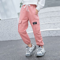 2021 New Cowgirl Cargo Pants Spring Autumn Solid Color Kids Cotton Trousers Teenage Clothing Elastic Waist Teens Cargo Pants