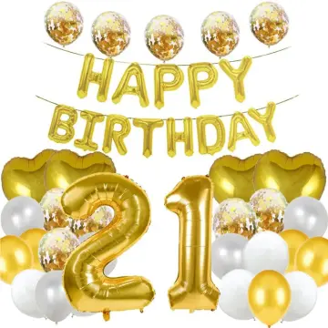 38pcs Happy 21 Birthday Party Decorations Number 21 Foil Gold