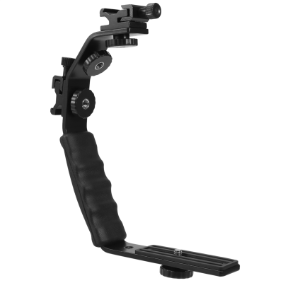 Camera L Bracket Mount Video Grip L-Bracket Dual Flash Cold Shoe Mount 1/4 inch Tripod Screw, Heavy Duty Padded Hand Grip Dslr Camera Camcorder (Updated)