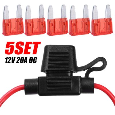 5PCS Mini Small and Medium Car Blade Adapter Fuse Holder Splash Proof Car Fuse Socket Set for 12V 20A Wire Cut Off Switch Socket Fuses Accessories