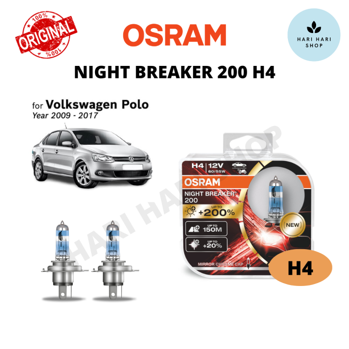 Original Osram Night Breaker 200 H4 Set (2 Bulbs) +200% Brightness for  Volkswagen Polo (Year 2009-2017)