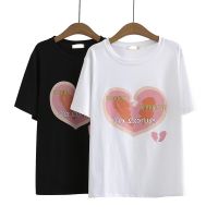 【มีไซส์ใหญ่】Plus Size XL-4XL Womens White Black Summer Tshirts Short Sleeve Casual Cute Heart Printed Tops Large Size Top