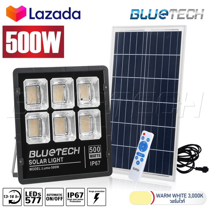 bluetech-usa-ไฟโซล่าเซลล์-ขนาด-500วัตต์-สี-ขาว-white-วอร์มไวท์-warm-white-ไฟสปอร์ตไลท์-solar-cell-led-floodlight-spotlight-รุ่นใหม่-กันน้ำ-ip67-วัตต์เต็ม-รับประกัน-1ปี