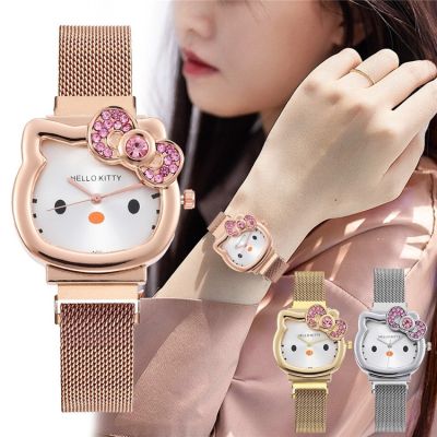 【July hot】 kitty cat watch diamond bow magnet with cute cartoon girl student catwoman