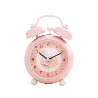 3 Inch Cute Metal Ringing Alarm Clocks Student Bedside Mute Snooze Bell Clocks Decor Pink Flaming-bird Clock with Night Light