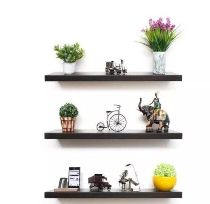 3PCS/50CM WALL SHELVES Black Wood Shelves Living Room Furniture