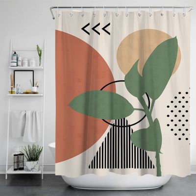【CW】☬  Leaves Abstract Shower Curtain Fabric Polyester Accessor Cortina
