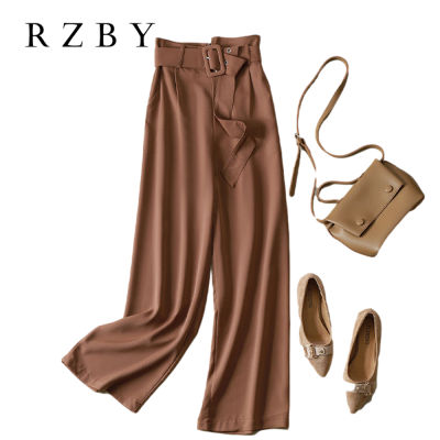 Women Fashion Arrival Spring Korea Asymmetry High Waist Wide Leg Pants Office Lady Casual Loose Bottom Femme Trousers RZBY349