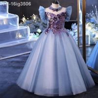 ♘ 16ig3506 Casamento infantil de florista Vestidos tule Vestido baile bordado à mão festa infantil Moda 2023