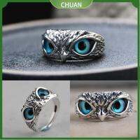 CHUAN วันแม่ Jewelry Retro Animal Style Statement Ring Open Adjustable Owl Eye Vintage Ring