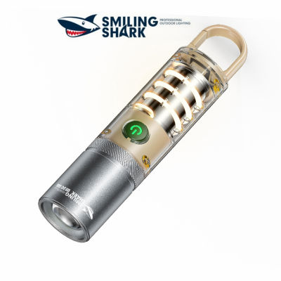 Smiling Shark SD0717 ไฟฉาย Super Bright M60 6000 Lumen ไฟฉายพร้อมตะขอ USB แบบชาร์จไฟได้ Zoomable กันน้ำบ้านกลางแจ้งฉุกเฉินตั้งแคมป์เดินป่า