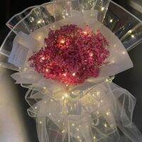 2Pcs/ Pack Warm White Luminous Bouquet Packaging Films with LED Lamp/ Creative Craft Gifts Wrapping Paper Lamps for Valentines DayBirthdayNew Year