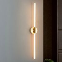 ﹉△❈ Gold Modern LED brief bedroom study wall lights simple bedside lamp Creative Acrylic light pipe Living room Home wall lamps