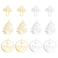 1Box 12Pcs 6 Style Stainless Steel Pendants Delicate Mushroom Charm Pendant Golden Color Jewelry Finding Charm for Bracelet Necklace Earrings Keychain Craft