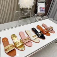 2023 Summer New Outdoor Valentinoˉ Casual One-Word Sandals V Buckle One-Word Slippers Thick Bottom Increased Metal Buckle