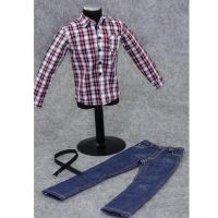 Action FiguresZZOOI 1/6 Scale Male Clothes for 12 inch Action Figure Red Plaid Long Sleeve Shirt Jeans Suit Dolls Casually Cool Outfits Clothing Set Action Figures