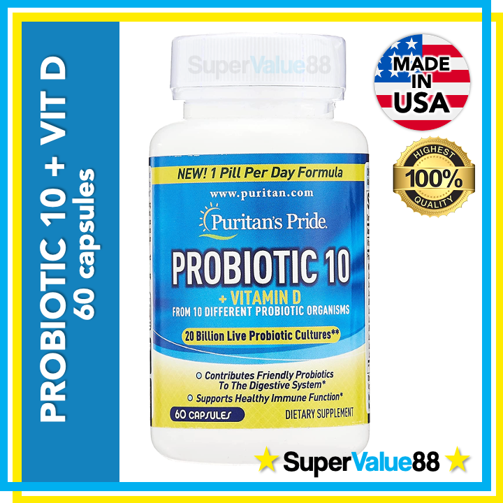 Puritan's Pride Probiotic 10 with Vitamin D, 60 Capsules - Promotes ...