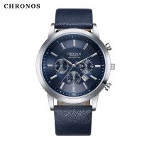 CHRONOS Mens Sport Wristwatches Military Date Casual Leather Quartz Watches Male Large Round Analog Watch Clock Orologio Uomo