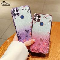 Callfire เคสโทรศัพท์ผงชิมเมอร์คอลไฟสำหรับ OPPO Realme C15 C21 C21Y C25Y C12 C25 C25S Realme Narzo 20 30A 50A แบบดอกไม้ผีเสื้อหรูหรากรอบซิลิโคนป้องกันการตกแบบนิ่ม