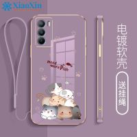 XiaoXin สำหรับ tecno POP 5 LTE pova 2 camon 18 camon 16 camon 15การ์ตูนแมวการ์ตูนแมวไฟฟ้าตรงขอบด้วยเชือกเส้นเล็กโทรศัพท์กรณี