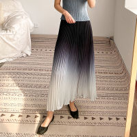 Sanzhai Handmade Pleated Skirt Female Dress Spring And Summer New Gradient Color High-End Elegant Mid-Length Pleated Skirt