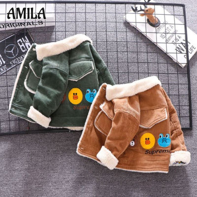 AMILA เสื้อผ้าฝ้ายเด็กขนแกะและเสื้อผ้าฝ้ายการ์ตูนหนาเสื้อเด็ก