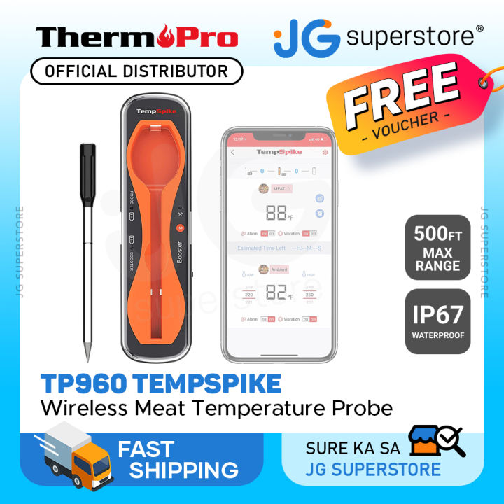 ThermoPro TempSpike Bluetooth Wireless Meat Thermometer for Grilling BBQ  Oven Smoker Rotisserie Sous Vide 500FT