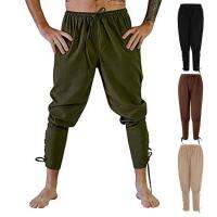 Adult Men Medieval Pirate Pants Linen Horseman Knight Costume Loose Leggings Viking Black Navigator Leg Bandage Trouser