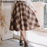 New Mori Girl Autumn Winter Women Elegant Skirt High Waist Vintage Plaid Warm Jupe Femme Woolen Chic Classical Skirts Womens