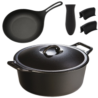 24cm Cast Iron Double Dutch Oven 4.5L &amp; Cast Iron Omelette Pan 24cm