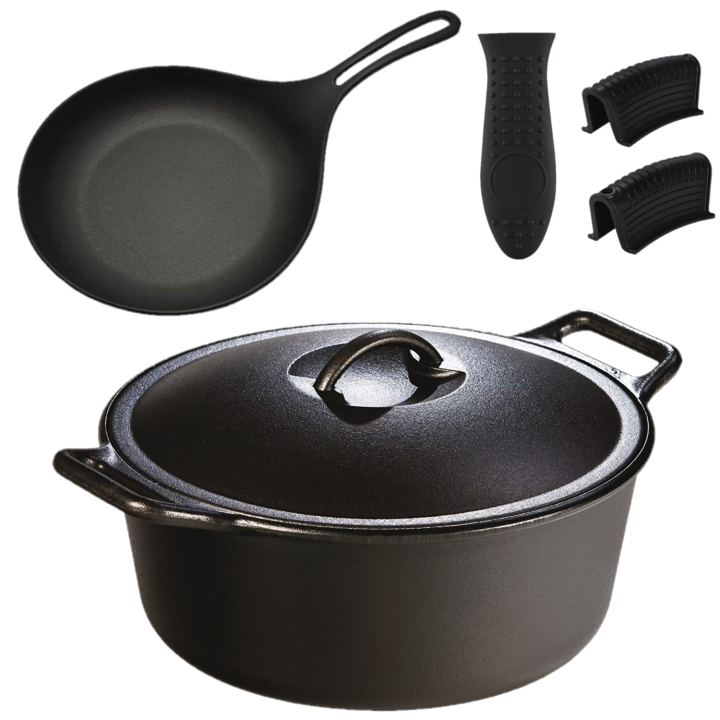 24cm Cast Iron Double Dutch Oven 4.5L & Cast Iron Omelette Pan 24cm