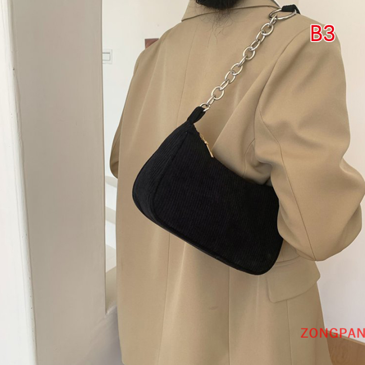 zongpan-กระเป๋าถือผู้หญิงแฟชั่นวินเทจ-กระเป๋าสะพายไหล่สำหรับผู้หญิงลูกฟูกกระเป๋าแบบหนีบแขนลำลองซิปสีเดียวกันคลัทช์กระเป๋าถือหญิง2023
