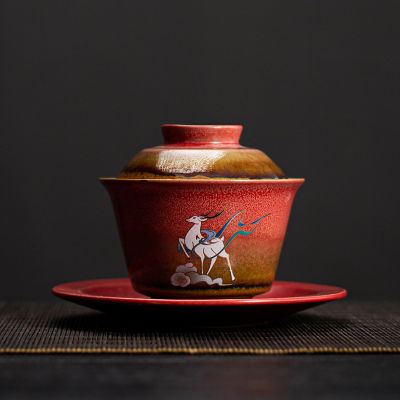 กวาง Gaiwan สำหรับชาเซรามิกหม้ออบที่มีฝาปิด T Eaware จีนชาแดงชาม Chawan Lily เติ้งของร้านค้า