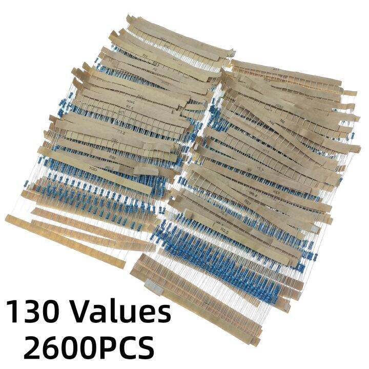 130 Values 2600pcs Resistor Kit 1 Ohm3M Ohm 1/4w Metal Film Full Range