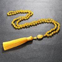 ZZOOI Yellow Mala Beads Necklace for Women Men Thread String Beaded Reiki Rosary Tibetan Buddha Yogo Handmade Jewelry Necklaces Gift