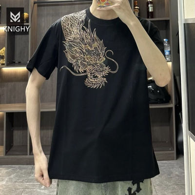 เสื้อยืดอัศวินสะพายไหล่มังกรพิมพ์ลายแขนสั้นจิตวิญญาณเด็กผู้ชายเสื้อยืดครึ่งแขน