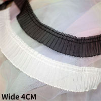 กว้าง 4 ซม.ย่นจีบลูกไม้ชีฟองผ้าเย็บปักถักร้อย Frilled ริบบิ้น Ruffle Trim เสื้อผ้า COLLAR Cuffs เย็บตกแต่ง-hjgytyuuiytt