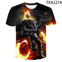 Mens Skull T shirts Fashion Summer Short Sleeve Ghost Rider Cool T-shirt 3D Skull Print Tops Rock Fire Skull Tshirt Men