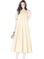 เสื้อผ้าแฟชั่นสำหรับสุภาพสตรี Han edition dress temperament of easing the dew shoulder summer big yards couture dress skirt cover the belly fat MM French sweet