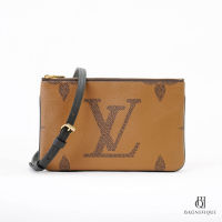 LOUIS VUITTON POCHETTE DOUBLE ZIP 20 BROWN CANVAS GHW MICROCHIP