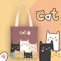 The kitten canvas bags womens shoulder harajuku ulzzang han edition personality hand-drawn illustration portable canvas bag -Y230520