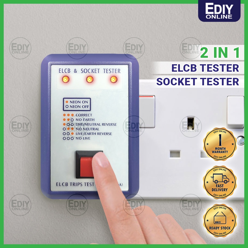 ELCB TRIPS&SOCKET Tester TEST FOR POWER SUPPORT SAFE SM-ES1630 13 AMP 300mA PENGUJI ELETRIC ELETRIK ADAPTOR RCD RCCB
